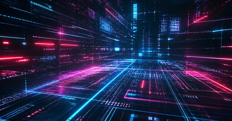 Abstract digital network visualising AI-powered security operations and autonomous SOC technology.