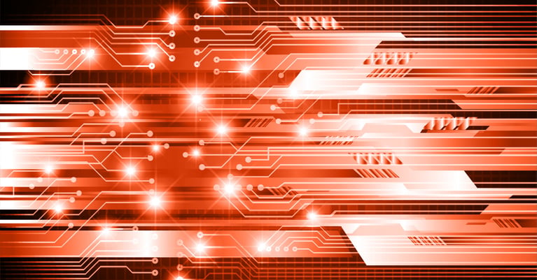 Abstract red and white digital circuit board background featuring interconnected data pathways, glowing network nodes and layered technology lines symbolising cybersecurity, AI governance, data protection and enterprise digital infrastructure.