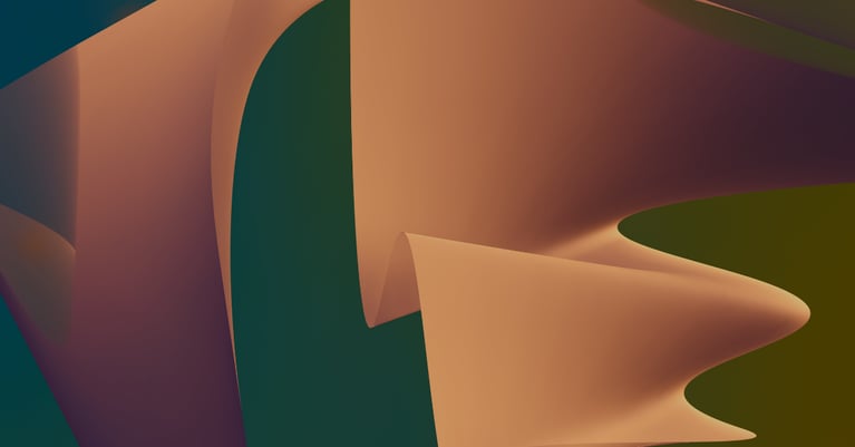 Abstract digital illustration featuring flowing curved shapes in bronze, teal, and deep purple tones, representing autonomous AI systems, data movement, and governance controls.