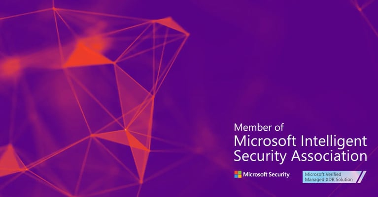 Microsoft Intelligent Security Association member graphic with Microsoft Security and Microsoft-verified Managed XDR Solution badges.