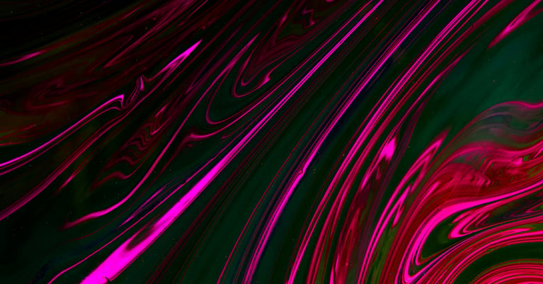 Abstract digital artwork featuring flowing neon magenta streaks against a dark black and deep green background, creating a dynamic, high-tech visual reminiscent of data streams, cybersecurity networks or digital connectivity.