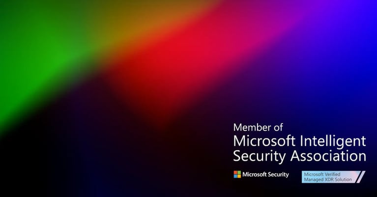 Red, blue and green abstract background with Member of Microsoft Intelligent Security Association logo at the bottom right